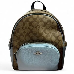 Coach Tan Brown and Blue Signature Backpack